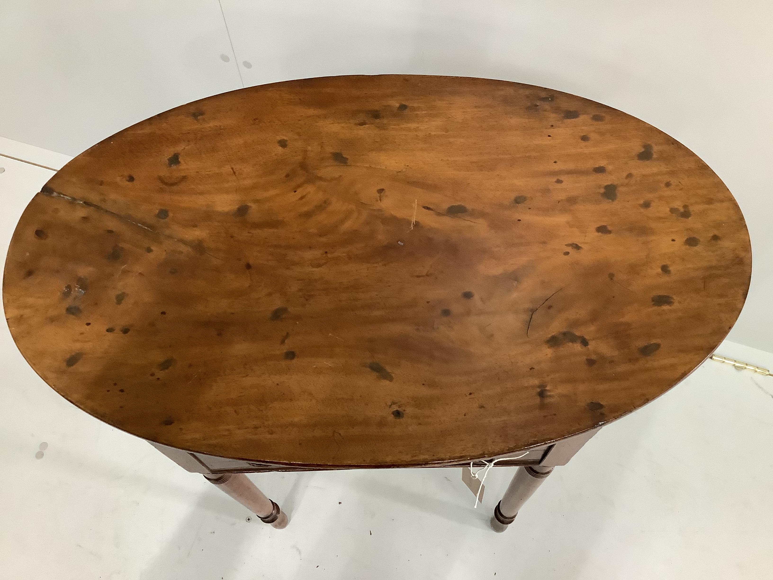 A Regency and later oval mahogany side table, width 76cm, depth 46cm, height 72cm (adapted)